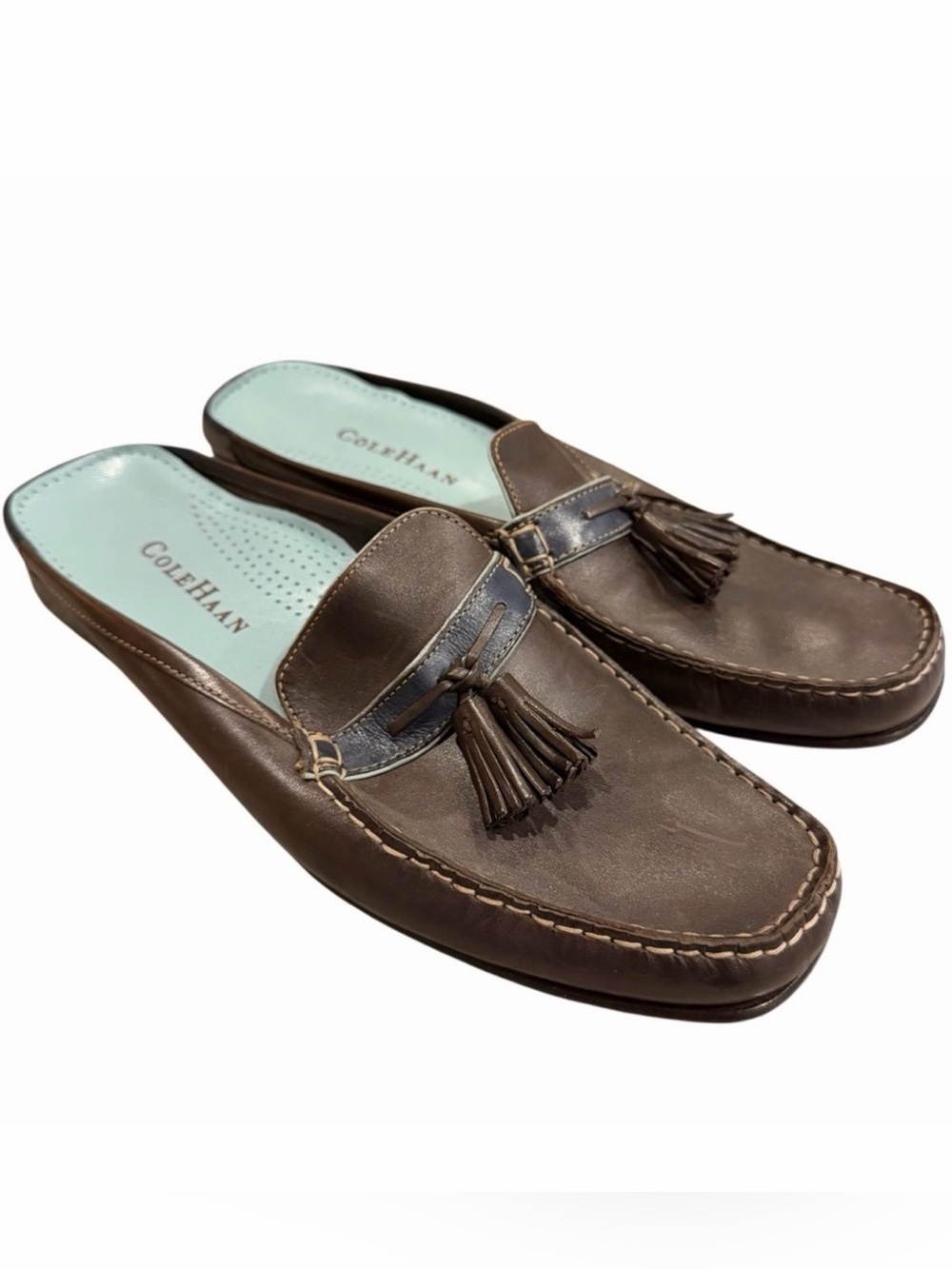 Cole Haan Brown Leather Tassel Loafer Mules Women’s 9.5B Slip On